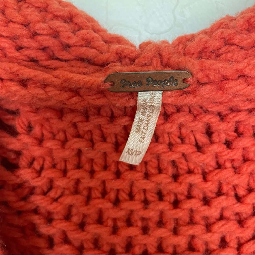 Free People Cable Knit Hooded Sweater Vest Orange Wool Blend - Picture 5 of 5